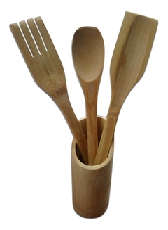 Imagen de Set Utensilios Cocina Punta Nylon Mango Madera X4