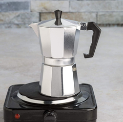 Cafetera Italiana Clasica 9 Pocillos Manual Aluminio 540ml Color Plateado