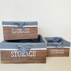 Imagen de Canasto Cajon Cesto Madera Tela Set x3 Deco