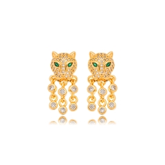 Brinco Pantera Cristal Dourado - Carol Arruda Semijoias