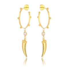 Brinco Argola Dente de Sabre Cristal Dourado