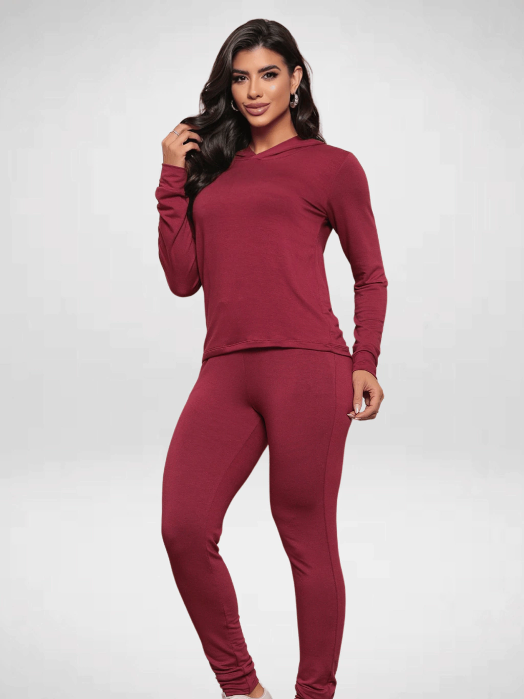 Conjunto Moletinho Feminino Calça com Bolso e Blusa Manga Longa com Capuz