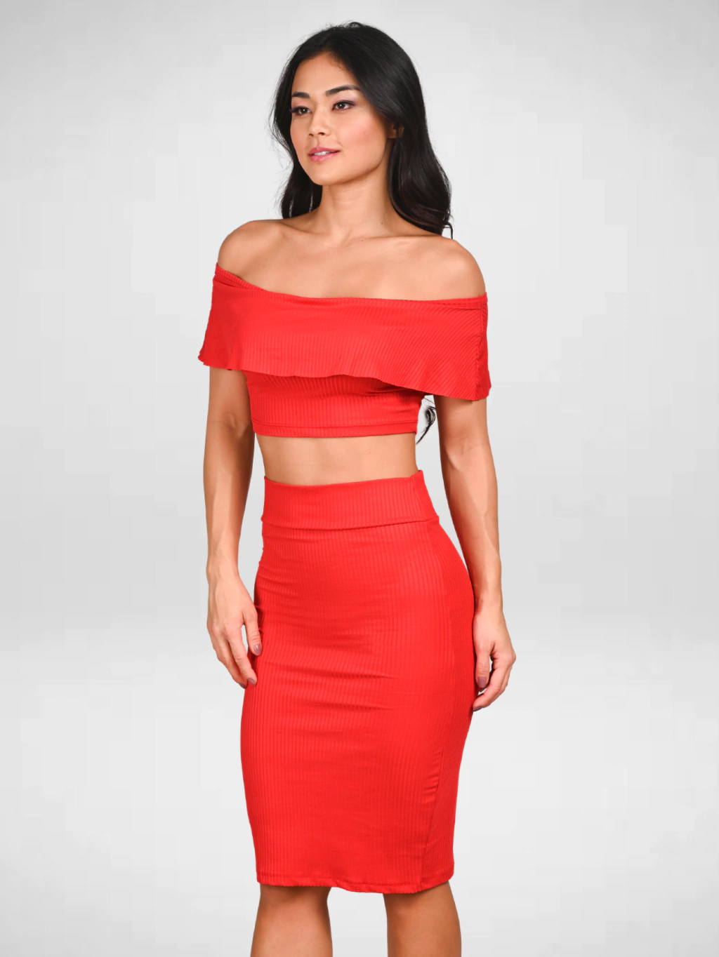 Conjunto Canelado (Saia + cropped ciganinha)