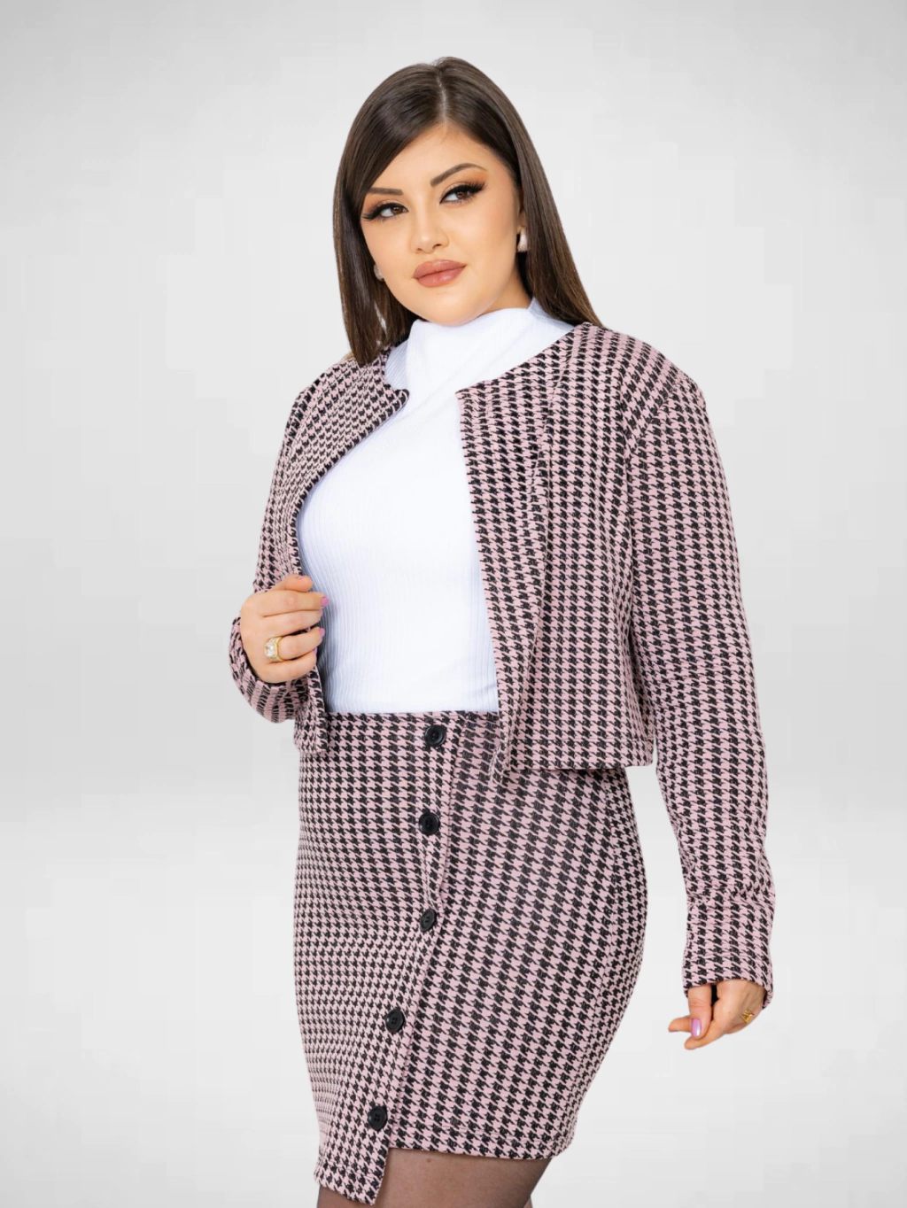 Conjunto Patty Casaco gola canoa + Saia com botões