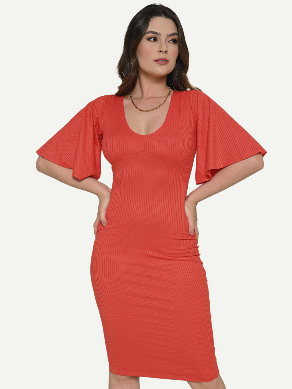 Vestido Mídi manga flare moda Evangelica