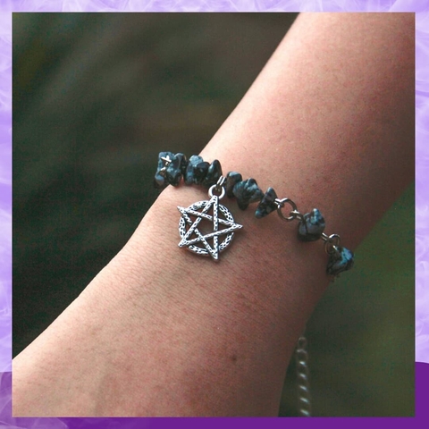 Pulseira Pentagrama com Obsidiana Floco de Neve