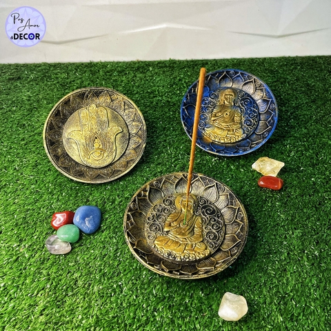 Incensário Prato Buda & Hamsá em Resina