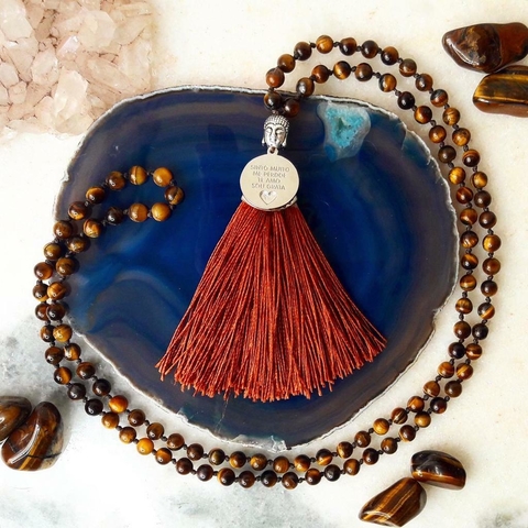 Japamala 108 contas em Olho de Tigre 6mm (entremeio buda + medalha ho'ponopono)