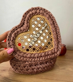 Base MDF fio de malha cesto crochê coração Rattan em MDF 3mm cru na internet