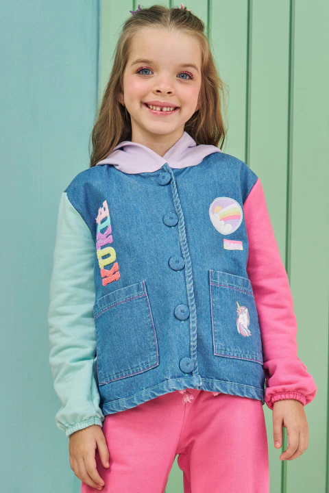 Jaqueta em Jeans Arkansas e Moletom sem Pelúcia Kukiê Infantil Menina 80707 - comprar online
