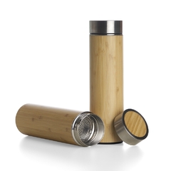 Garrafa Térmica de Bambu e Inox 500ml com Infusor – Conserva Temperatura - MiHa Brindes 
