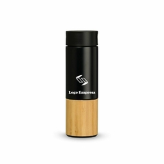 Garrafa Térmica Inox 420ml com Infusor, Alça e Detalhes em Bambu