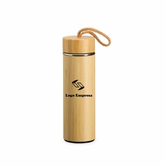 Garrafa Térmica 400ml de Bambu e Inox com Infusor e Alça Embutida