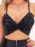 Cropped De Paetê Com Decote Em Nó