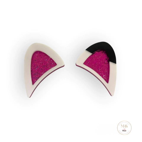 Acrilico Orelha GaBBy 50mm Rosa/Branco [Par]