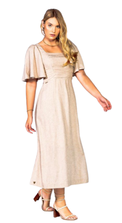 Vestido com decote quadrado e manga godê