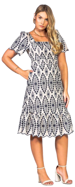 Vestido em laise estampas pretas - Mulher Modesta Moda Evangélica Feminina 