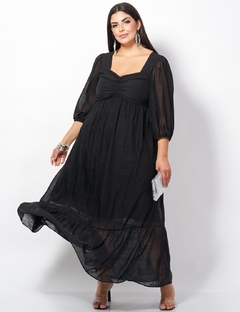 Vestido Longo Vicky com Alça na Manga - Mulher Modesta Moda Evangélica Feminina 