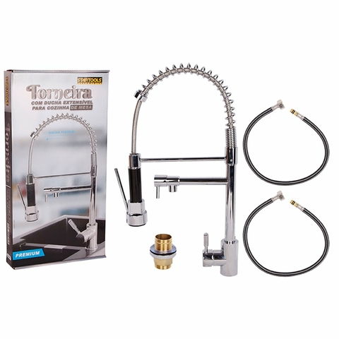 Torneira de Mesa com Ducha Extensível Para Cozinha 51,5cm - Inox