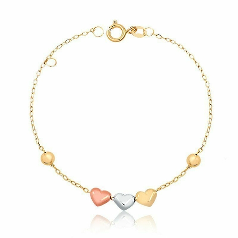 Pulseira Corações Tricolor Ouro 18k
