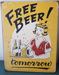 Cuadro Free Beeer Tomorrow Vintage Retro Pin Up Bar