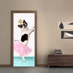 Vinilo Para Puerta Bulldog Bailarina Ballet Funny Danza