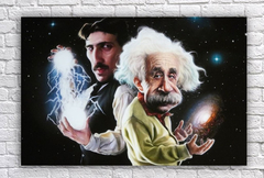 Cuadro Einstein Y Tesla Genios Tipo Caricaturas