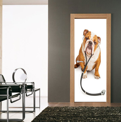 Vinilo Para Puerta Perro Doctor Medico Bulldog Clinica