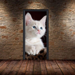 Vinilo Para Puerta Gato Michi Animales #3