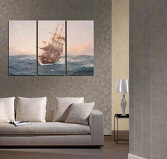 Cuadro Triptico Barco Mar Oceano Nave Pintura
