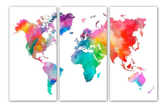 Cuadro Triptico Mapa Watercolor Mundo Acuarela #2
