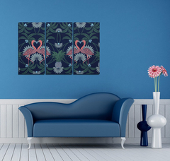 Cuadro Triptico Flamencos Pin Up Animales Pink