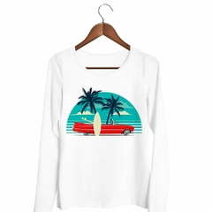 Remera Manga Larga Auto Playa Tabla Palmeras Beach