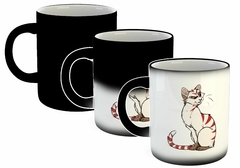 Taza Gato Blanco Rayas Rojas Dibujo - TiendaCubik