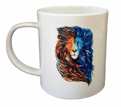 Taza Leon Salvaj Color Azul Naranj Cara Melena en internet