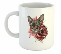 Taza Gato Sphynx Con Rosas Dibujo