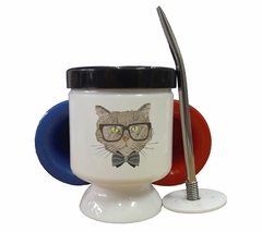 Mate Gato Con Anteojos Y Moño