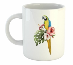 Taza Ave Guacamayo Watercolor Art Flor Tropical - comprar online