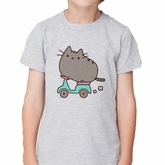 Remera Gato Moto Caricatura Dibujito Gris - comprar online