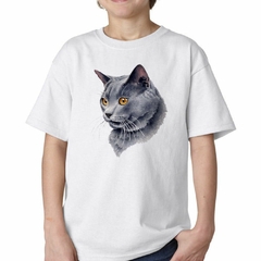 Remera Gato Azul Ruso Cara Dibujo