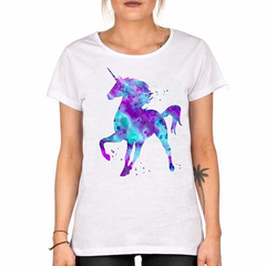 Remera Unicornio Galactico Mitico Estilo Watercolor Violeta