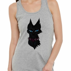 Musculosa Deportiva Gato Negro Ojos Celestes Dibujo Art - comprar online