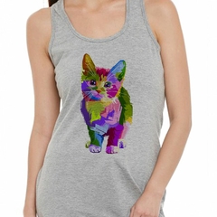 Musculosa Deportiva Gato Colorido Pop Art