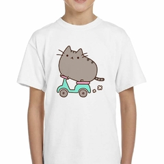 Remera Gato Moto Caricatura Dibujito Gris - tienda online