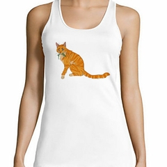 Musculosa Deportiva Gato Atigrado Naranja Comiendo - comprar online