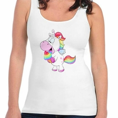 Musculosa Deportiva Unicornio Feliz Comiendo Helado Colores