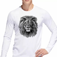 Remera Manga Larga Leon Cara Gris Salvaje Felino