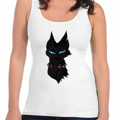 Musculosa Deportiva Gato Negro Ojos Celestes Dibujo Art