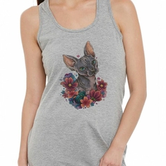 Musculosa Deportiva Gato Sphynx Con Rosas Dibujo M2 - comprar online