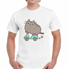 Remera Gato Moto Caricatura Dibujito Gris en internet